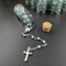 12 Rosary in Glass Bible Cross Blue Beads CATHOLIC Mary Crucifix Necklace Bottle